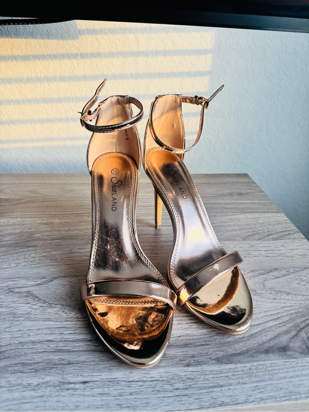 Shoe Land Metallic Rose Gold Ankle-Strap Stiletto Heels